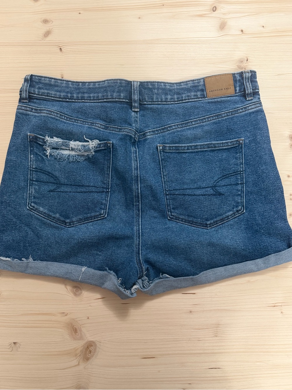 American Eagle Outfitters Distressed Dark Blue High-Rise Jean Shorts “Mom Short” - Picture 2 of 3